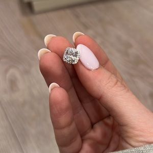 18K White Gold Plated Square Cubic Zirconia Simulated Diamond Halo Stud Earrings